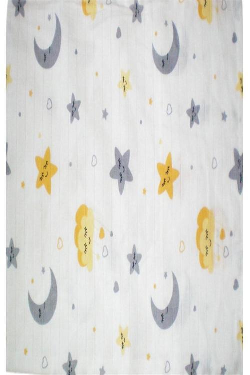 Müslin Bebek Yastık Kılıfı 35x45 % 100 Pamuklu Yıldızlı Aylı