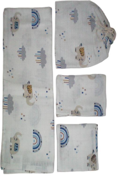 Müslin Bezi Bebek Set 6 Parça 100 90x90  % Pamuklu Bulut Filli Gri - Beyaz
