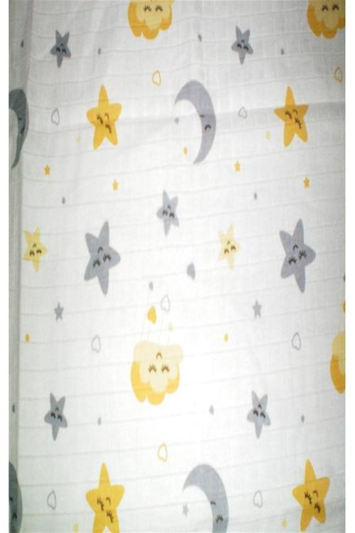 1 Adet Ay&yıldızlı 90x90 Cm %100 Pamuk Tek Katlı Müslin Açık Gri