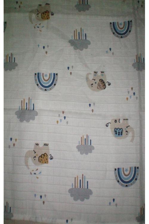 1 Adet Bulut & Gök Kuşaklı 90x90 Cm %100 Pamuk Tek Katl Gri - Beyaz