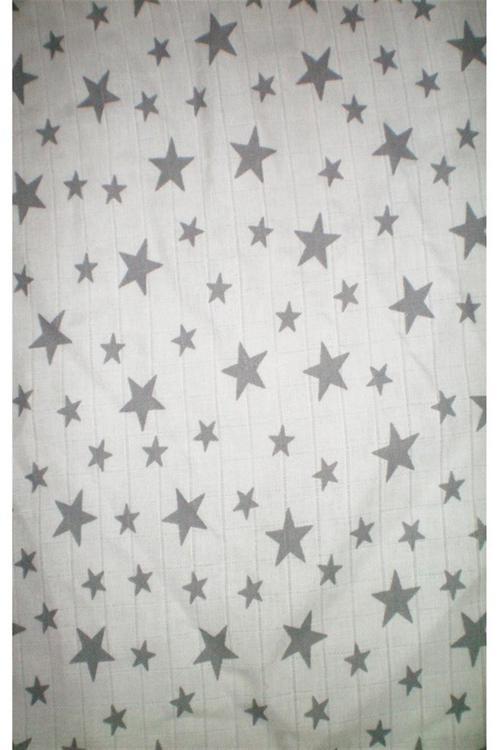 1 Adet Yıldız Desenli 90x90 Cm %100 Pamuk Tek Katlı Müs Beyaz - Gri