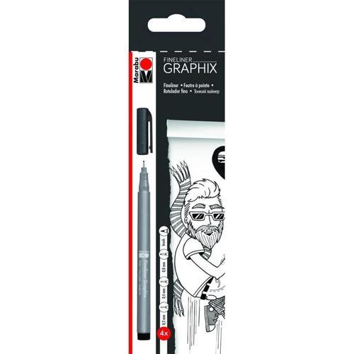 Graphix Fineliner Çizim Kalemi Seti 4'lü Siyah (0.2-0.4-0.8-Brush)