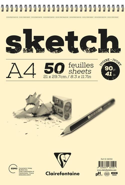 Ivory Sketch Eskiz Çizim Defteri Üstten Spiralli 90 gr. A4 50 yp.