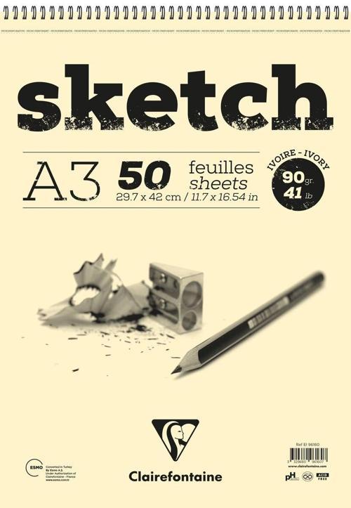 Ivory Sketch Eskiz Çizim Defteri Üstten Spiralli 90 gr. A3 50 yp.