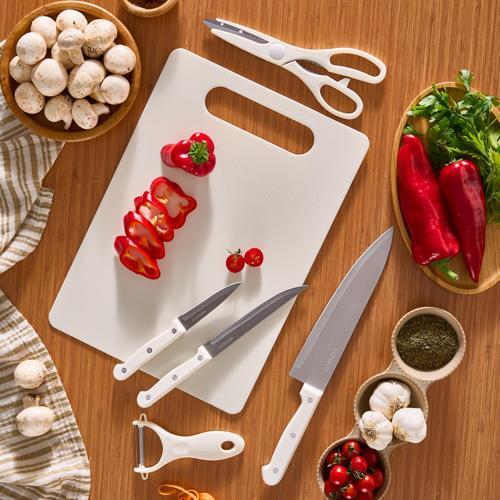 Sharp 4 in 1 6 Parça Kesme Tahtalı Bıçak Seti Krem