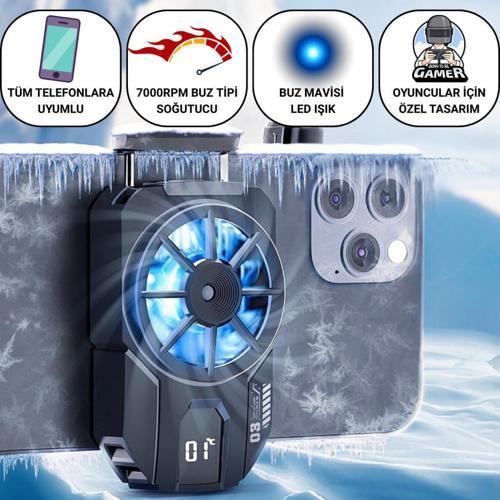 Gösteregeli 7000 RPM Turbo Fan Işıklı Klipsli Telefon Soğutucu Radyatör Tüm Telefonlara Uyumlu