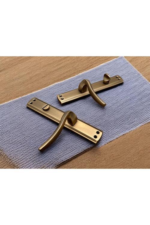 Trim Mat Antik Sarı Aynalı Wc Banyo Kapı Kolu Wcye Giriş Yaparken Sağ Elle Açılır 1 Takım