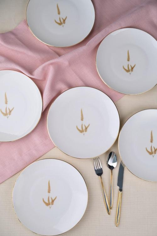 Porselen Natura Marinum Altın Yaldız Pasta Tabağı 20,50cm 6 lı