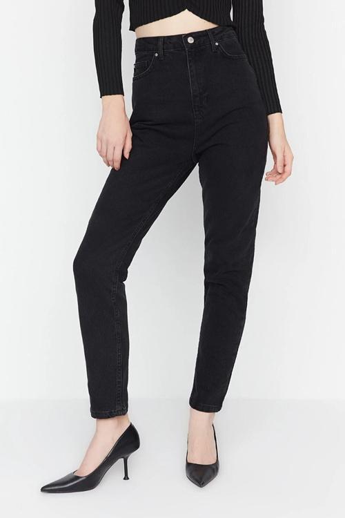 Ganikus Siyah 90's Yüksek Bel Likralı Mom Jean Kot Pantolon