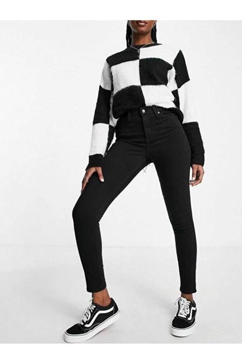 Katya Siyah Yüksek Bel Dar Paça Skinny Power Likralı Kot Pantalon