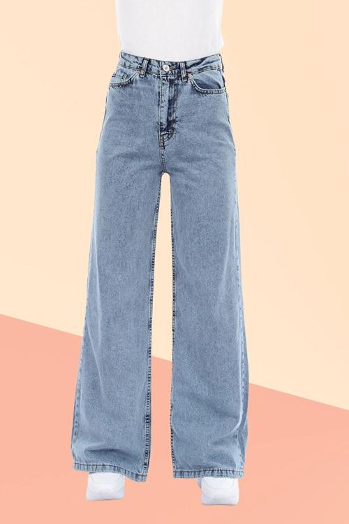 Ganikus Pamela Kar Yıkama Mavi Kot Yüksek Bel Likralı Palazzo Bol Paça Jeans Kot Pantolon