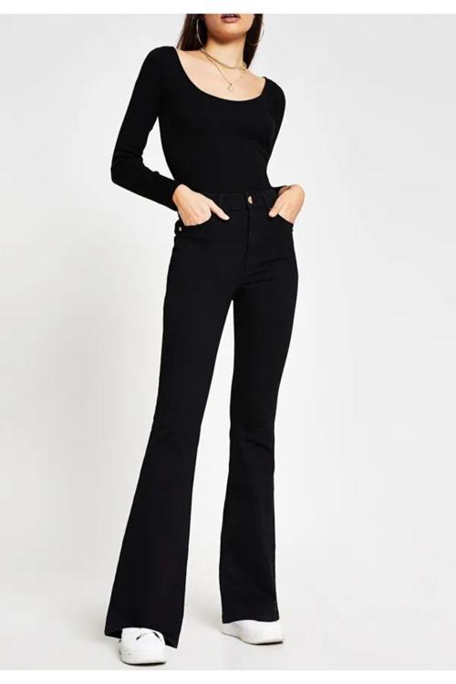 Ispanyol Paça Solmayan Siyah Jean Pantolon