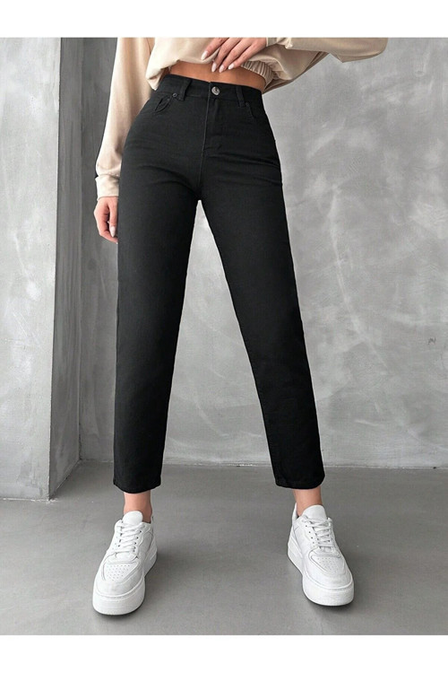 Tatum Siyah Likralı Mom Jean Pantolon