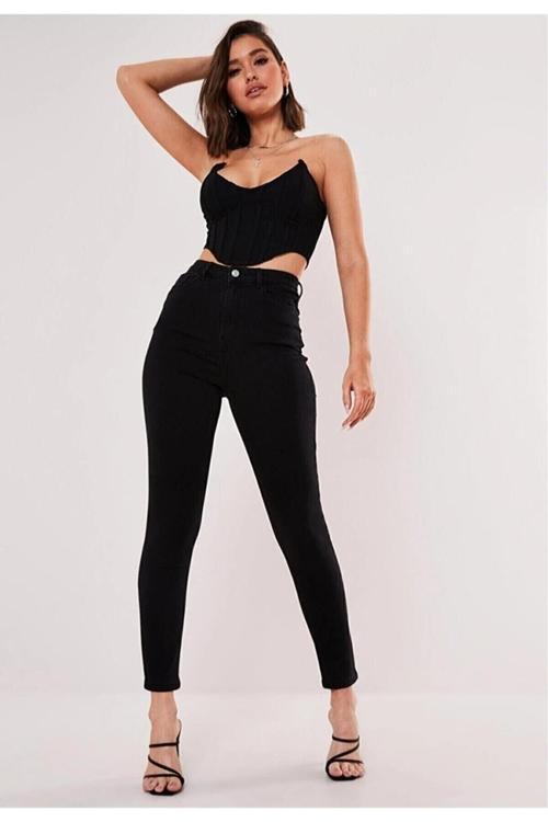 KADIN SİYAH YÜKSEK BEL SOLMAYAN KOT PANTOLON