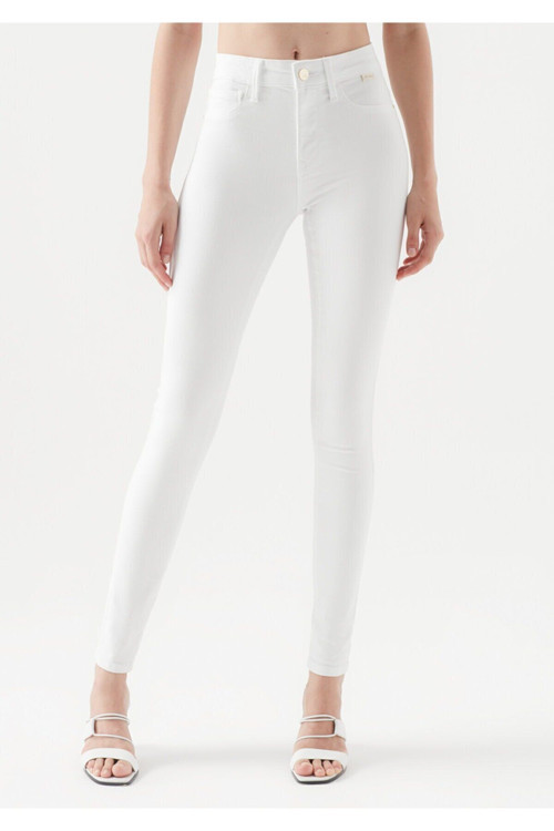 Mini Kadın Beyaz Süper Skinny Yüksek Bel Jeans Pantolon (TOPARLAYICI)