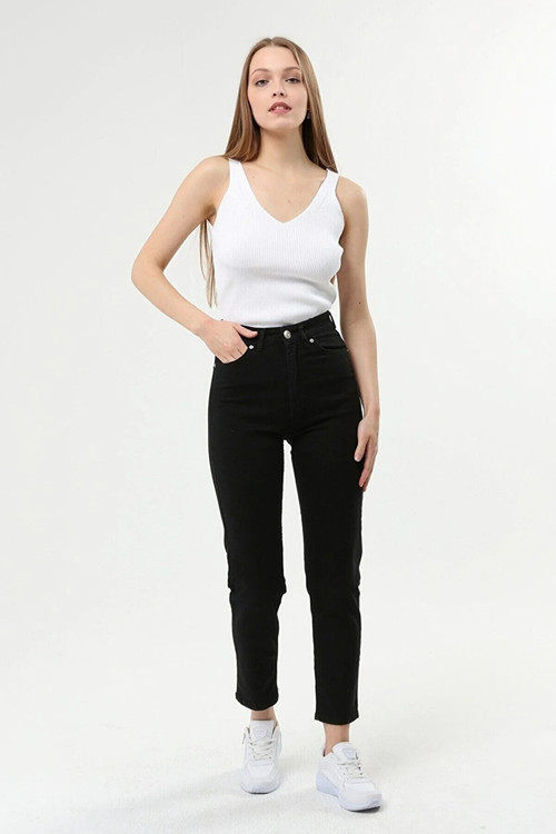 Ganikus ANGEL Stella Siyah Yüksek Bel Mom Jeans Boyfriend