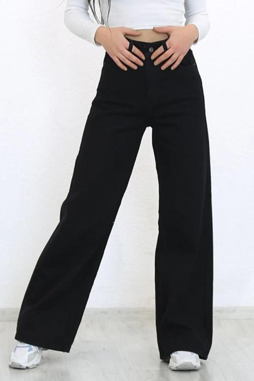 Pamela Kadın Siyah Yüksek Bel Comfort Likralı Bol Paça Denim Palazzo Kot Pantolon