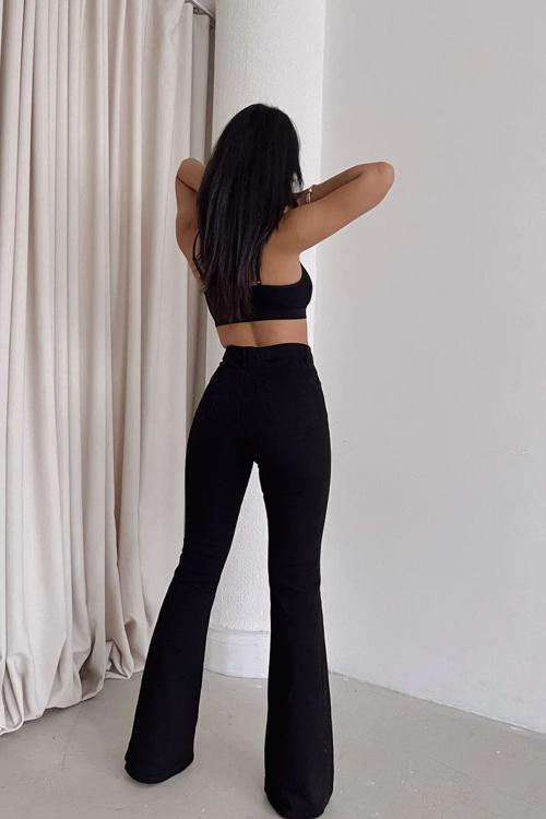 Jnswrld Mia Siyah Kadın Rahat Kalıp İspanyol Paça Pantolon Siyah