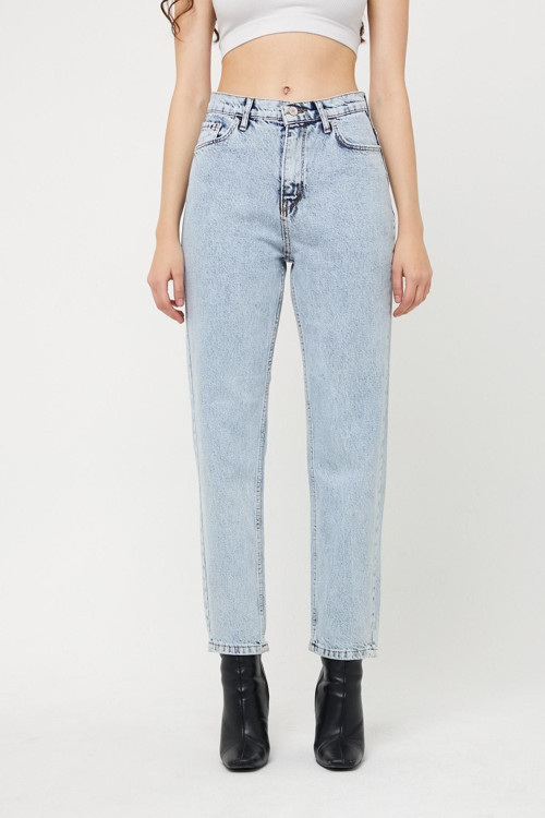 Ganikus Kadın Jeansvibe Mom Fit Yüksek Bel Dar Paça Buz Mavi Kot Pantolon