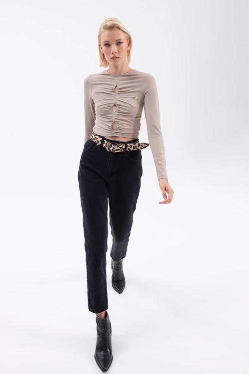 Siyah Kadın Mom Jean Yüksek Bel Likrasız %100 Pamuk Kot Pantolon Anna Model