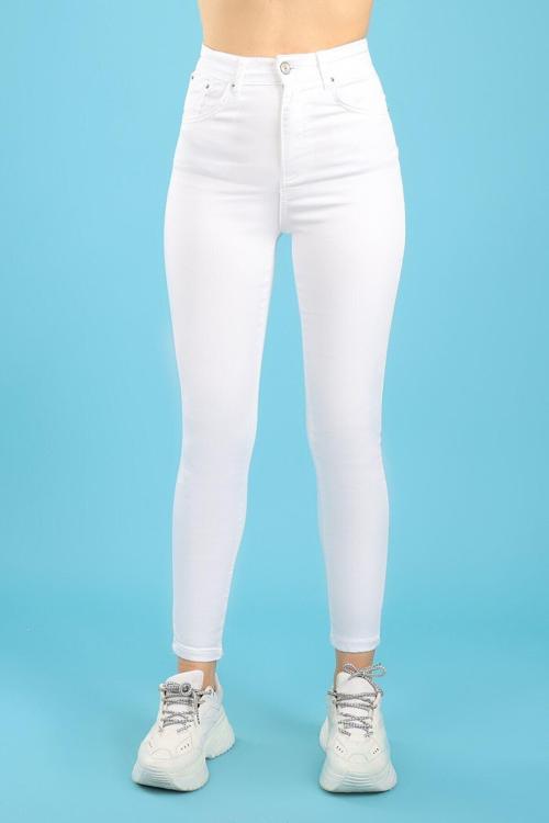 Ganikus Kadın Kadın Basic Skinny Yüksel Bel Dar Paça Beyaz Jean Pantolon