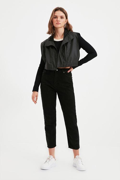 Ganikus Madgırl Siyah Mom Kot Pantolon Likralı Solmaz Siyah Ekstra Rahat Mom Jeans