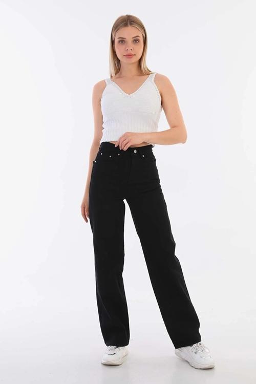 Pamela ekstra Yüksek Bel Siyah Wide Leg Comfort Likralı Palazzo Jeans
