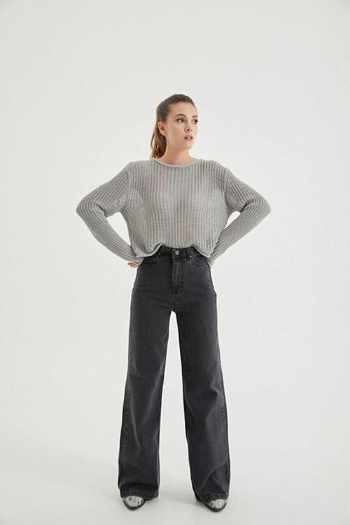 Ganikus Füme Salaş Paça Palazzo Solmaz Jeans Pantolon