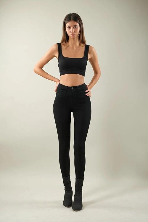 Siyah Skinny Dar Paça Pantolon Jeans Likralı Esnek Kot