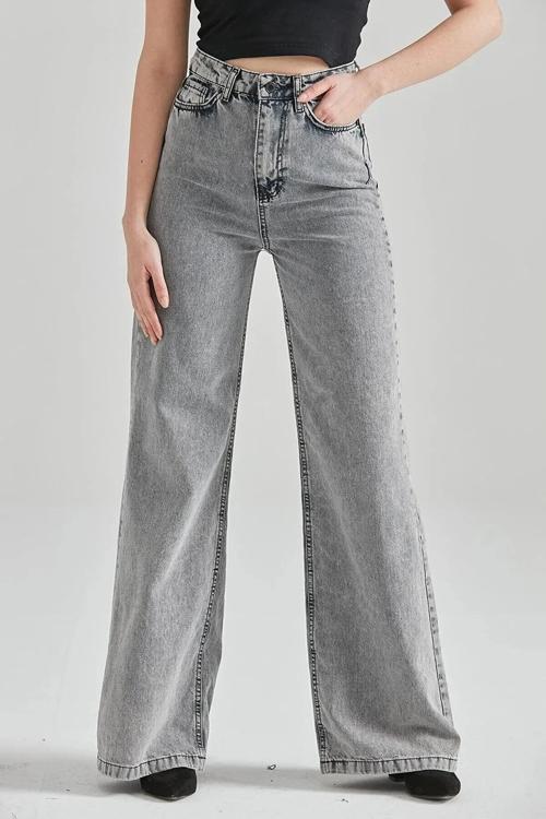 Füme Salaş Pantolon Jeans Likralı Esnek Kot