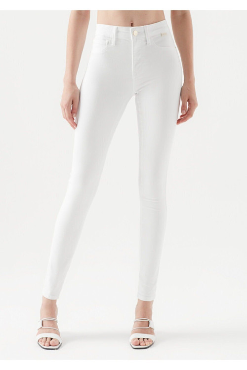 Ganikus Mini Kadın Beyaz Süper Skinny Yüksek Bel Jeans Pantolon (TOPARLAYICI)
