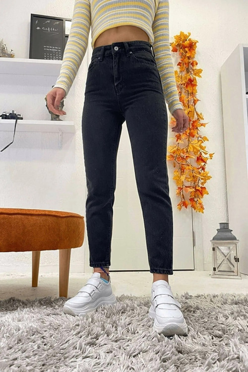 Ganikus Mom Siyah Jeans Esnek Kadın Kot Pantolon