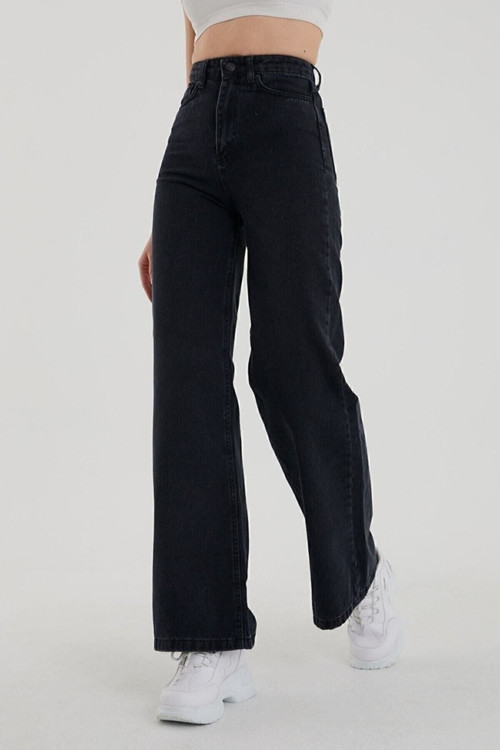 Pamela Kadın Salaş Solmayan Siyah Süper Yüksek Bel Wide Leg Comfort Likralı Palazzo Jeans