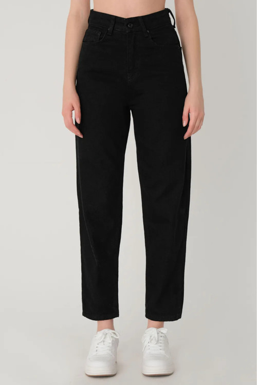 Kadın Siyah Mom Jeans Esnek Kot Pantolon