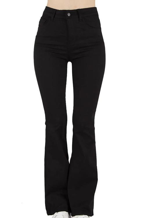 Ganikus JnsWrld Royal Flare Jeans Ispanyol Kot Yüksek Bel Solmaz Siyah Ispanyol Kot Pantolon