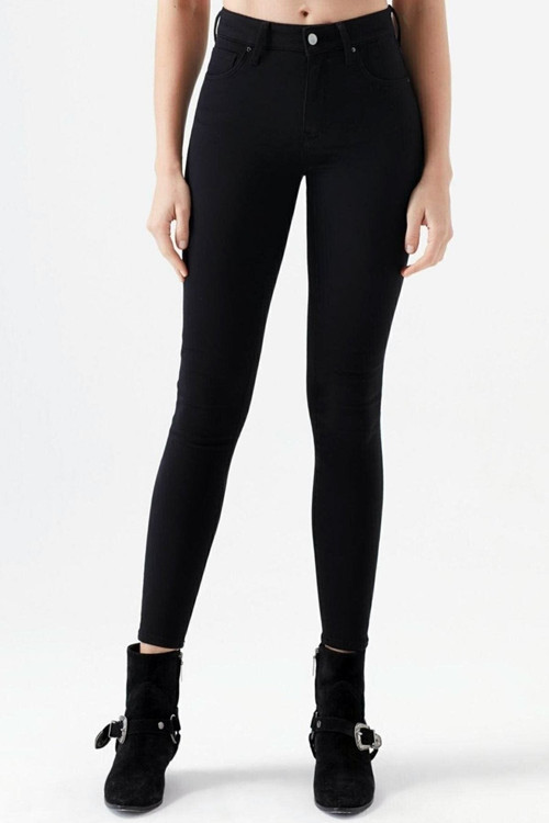 Ganikus Yüksek Belli Dar Paçalı Slim Fit Kesim Likralı Esnek Fermuar Kapamalı Cepli Jean Kot