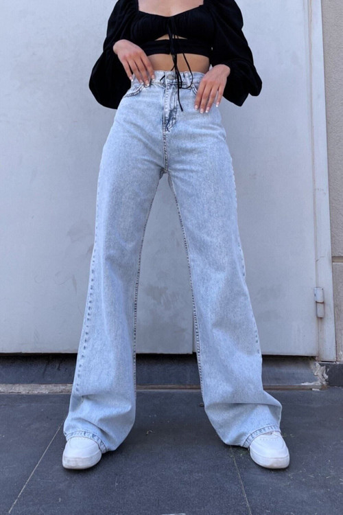 JNSwrld Buz Kar Yüksek Bel Salaş Solmaz Jeans Pantolon