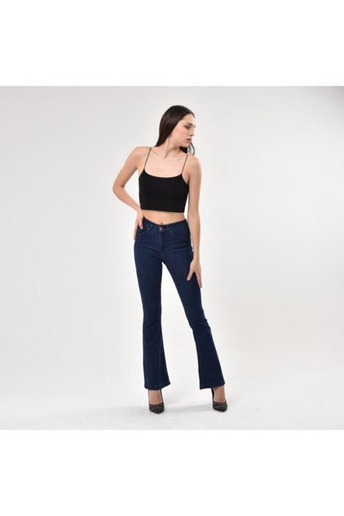 JnsWrld Kadın Skinny Fit Yüksek Bel Ispanyol Paça-lacivert