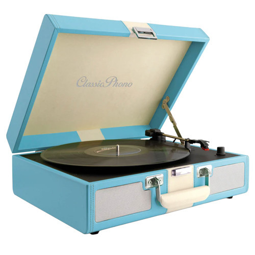 Classic phono TT-33 Ahşap Deri Kaplı Mavi Pikap-TT-33
