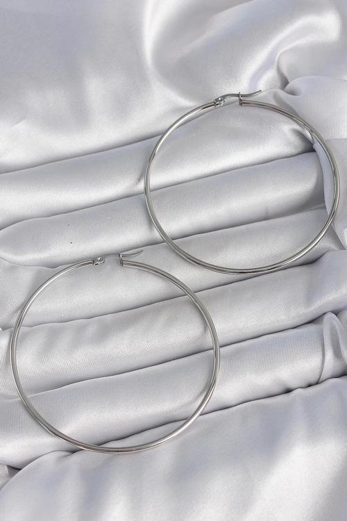 316 Çelik Gümüş Renk 63 mm Halka Model Kadın Küpe