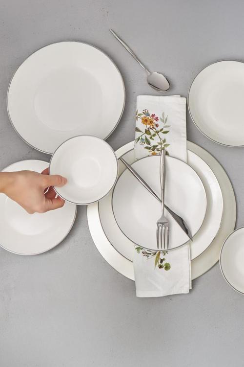 Naz - 24 Parça Yemek Takımı Beyaz Platin