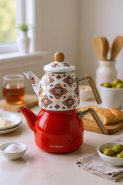 Unique - Bambu Kulplu Çaydanlık Takımı Turuncu