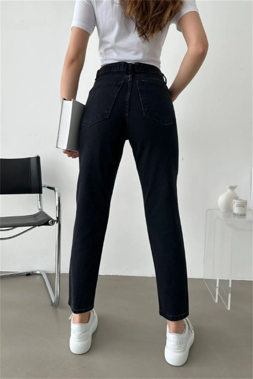 Ganikus Jnsworld Siyah Yüksek Bel Mom Jean Comfort Likralı Jeans
