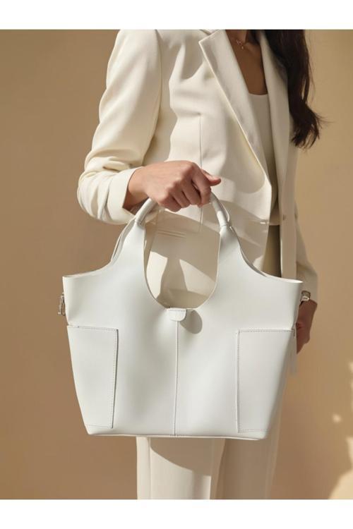 Kizilelmada Kadın Deri Görünümlü Omuz Çantası Ekru 259