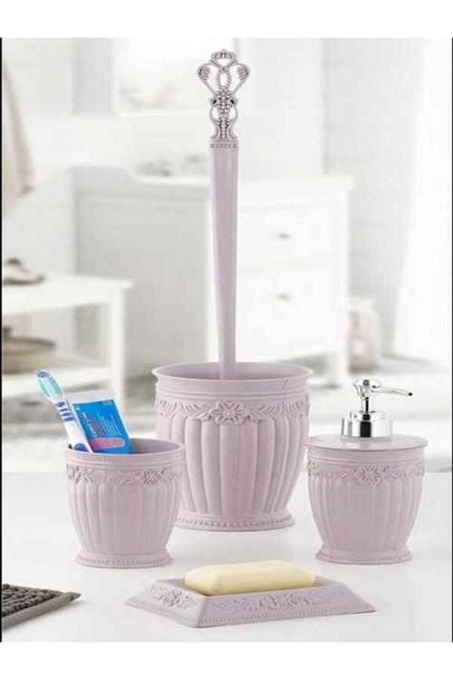 Kizilelmada Pastel Pembe Vintage Banyo Seti 4 Parça – Klasik Ve Zarif