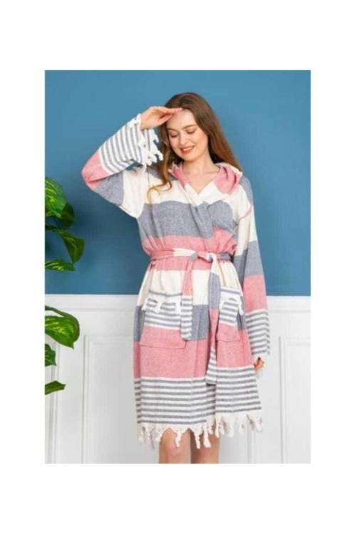 Kizilelmada Bohem Tarz Unisex Renkli Ekoseli Peştemal Bornoz – %100 Pamuklu, İnce, Hafif Ve Emici