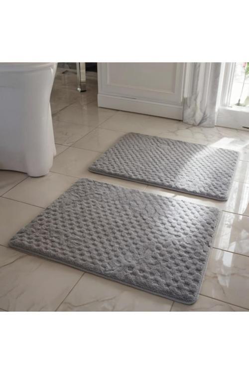 Doğa Dostu Vegan 2 Parça Açık Gri Klozet Takımı – Kaymaz Tabanlı Paspas Seti, 40X50 % 50X90 Cm