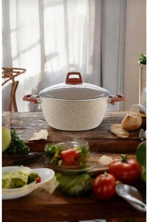 Kizilelmada Yüksek Kalite Granit Kaplama Derin Krem Tencere – 26 Cm, Estetik Tasarım