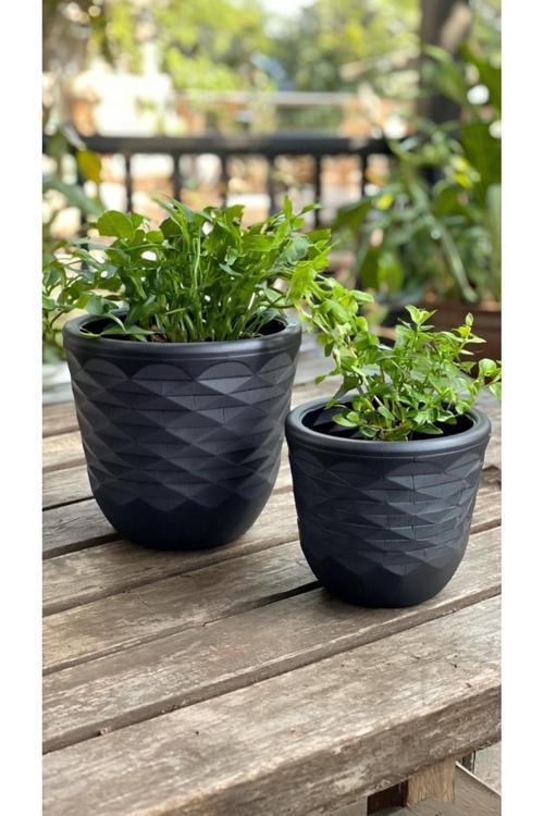 Kizilelmada 2'Li Elmas Kesim Saksı Seti – 11X12 Cm Ve 9X9 Cm Modern Dekoratif Saksı
