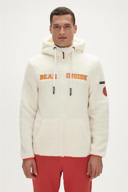 Shaggy Plush Full-Zip Marshmallow Beyaz Peluş Erkek Kapüşonlu Sweatshirt